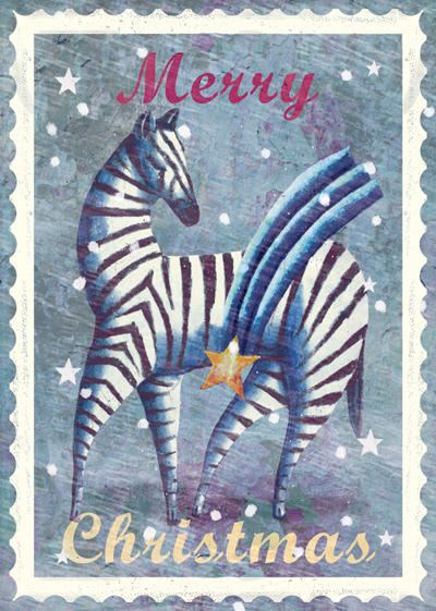 Merry Christmas Zebra Pack of 5 Greeting Cards - Click Image to Close